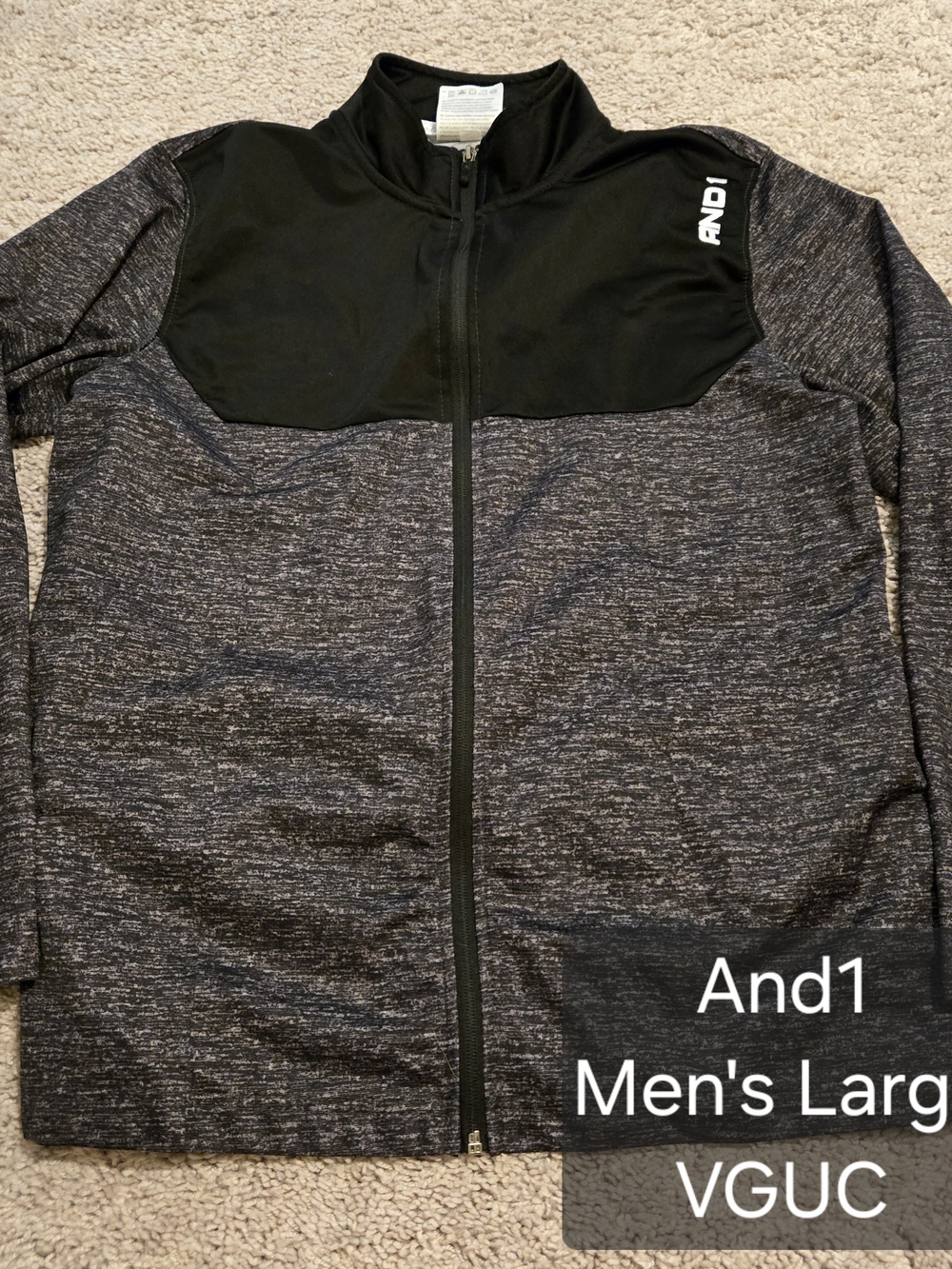 And1 Men’s Zip-Up Jacket in Black and Heather Gray